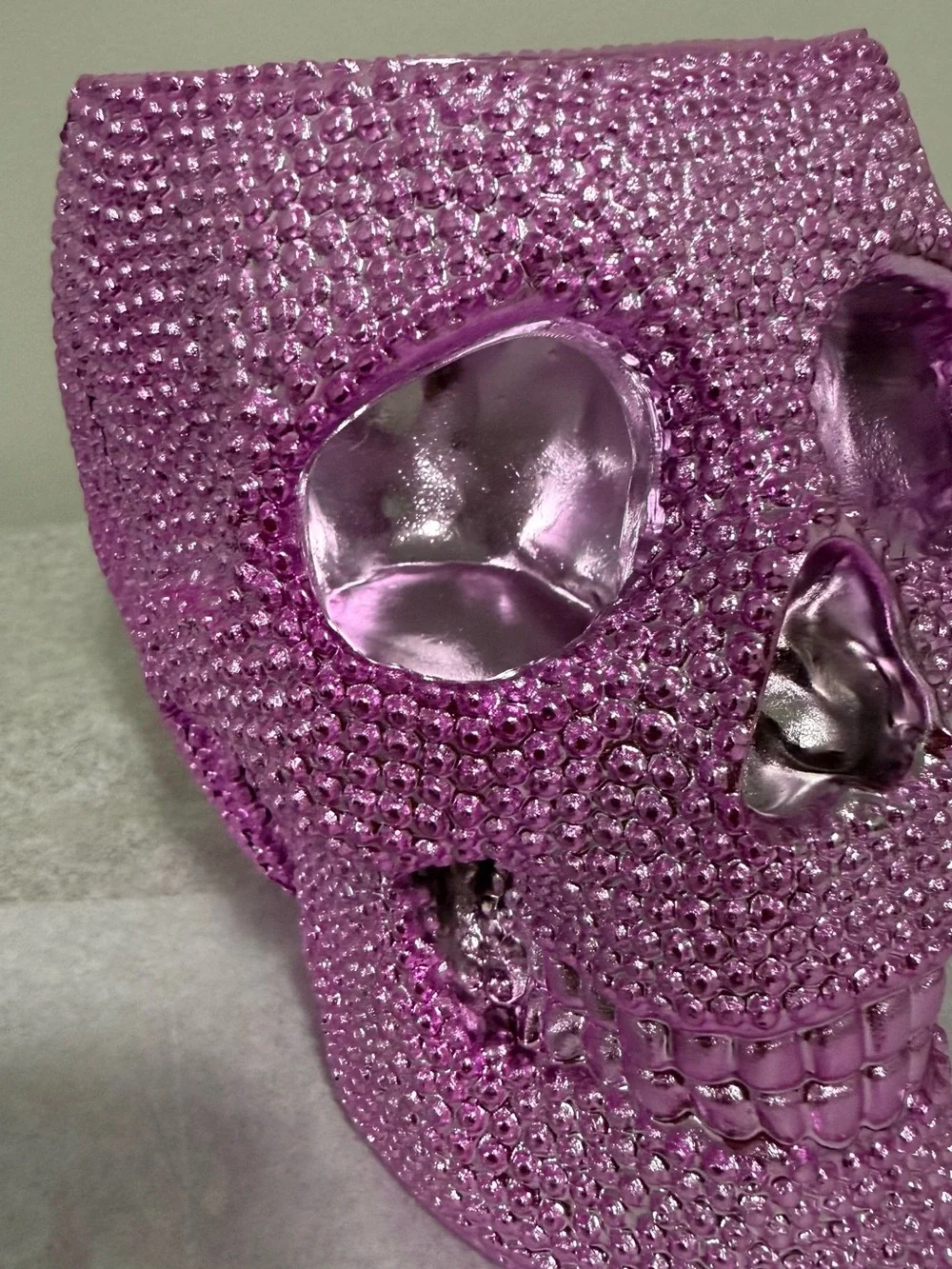 Pink Skull Makeup Brush Holder Raised Metallic Vanity Decor
